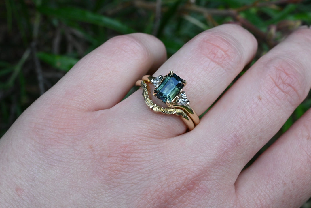 Lily' Green Australian Emerald-cut Sapphire Diamond Ring