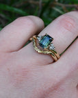 ‘Lily’ 1.51ct Green Australian Emerald-cut Sapphire & Diamond Ring on hand