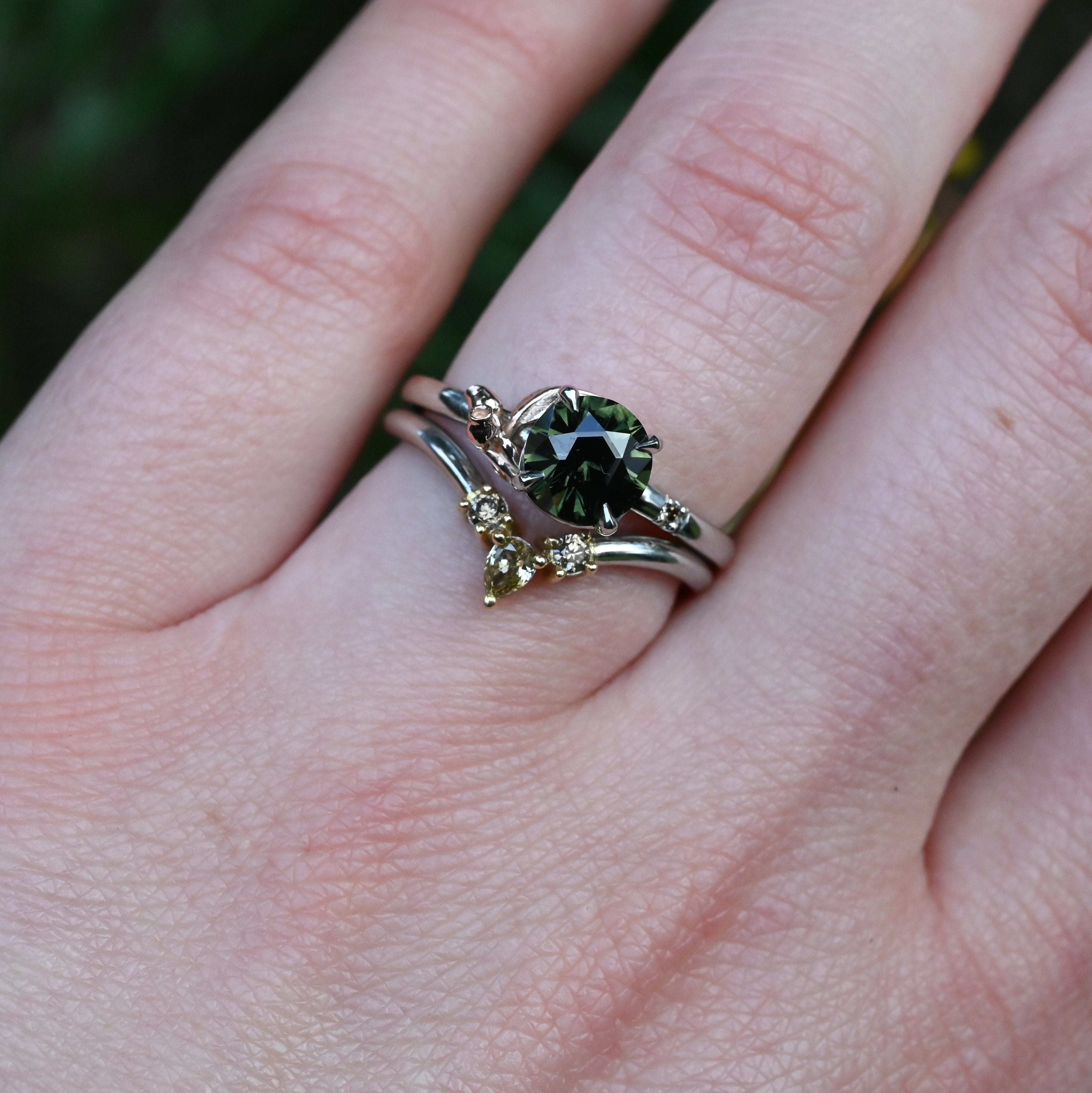 Solitaire Australian Green/Bronze Sapphire Ring | Jason Ree
