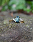 ‘Lily’ 1.51ct Green Australian Emerald-cut Sapphire & Diamond Ring on stone