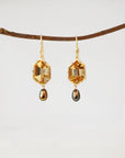 ‘Peak’ Citrine & Bronze Pearl Yellow Gold Earrings 