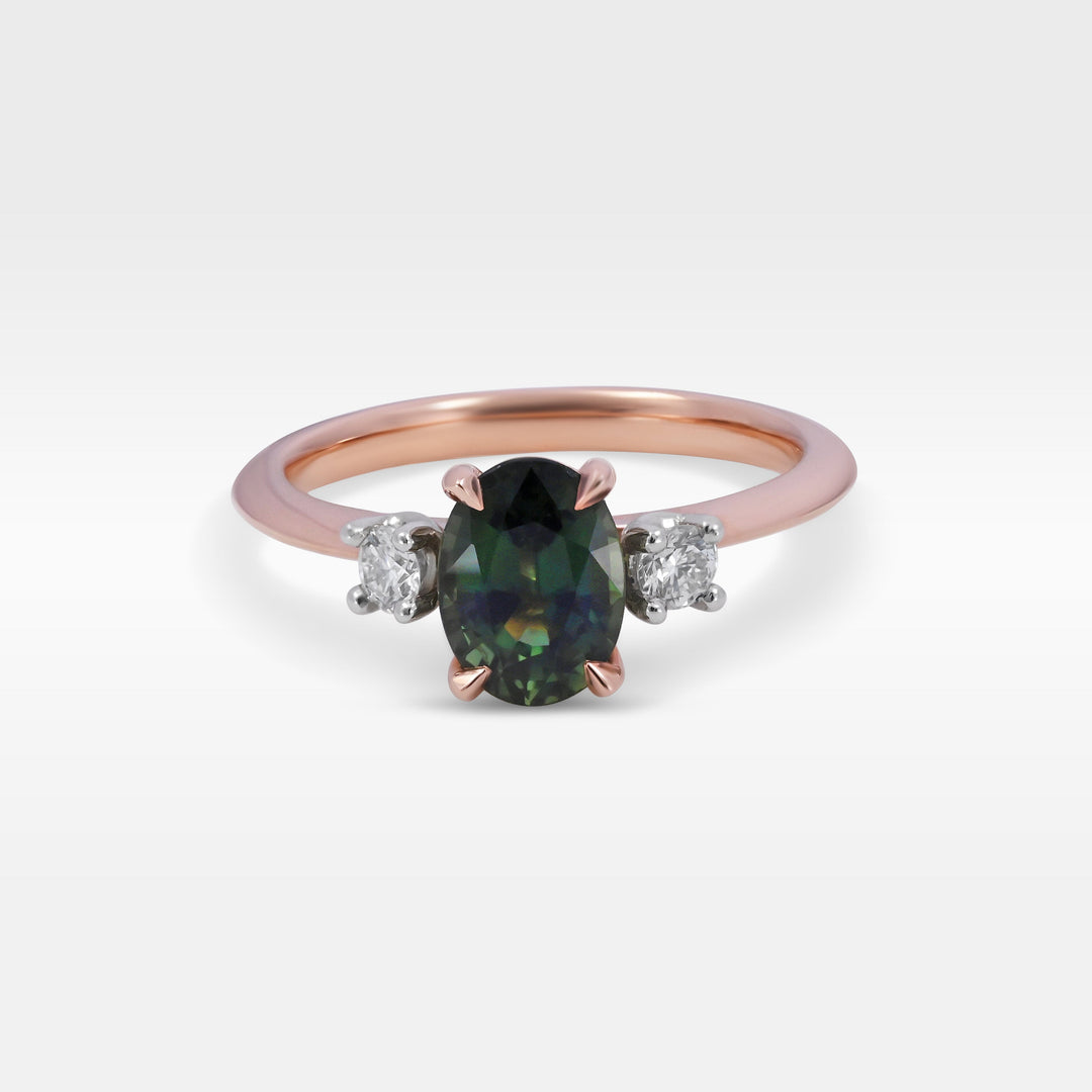 ‘Riverina’ 1.23ct Green Australian Sapphire & Diamond Rose Gold Ring Ring Jason Ree Design 