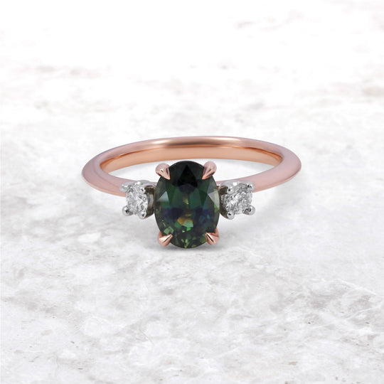 ‘Riverina’ 1.23ct Green Australian Sapphire & Diamond Rose Gold Ring