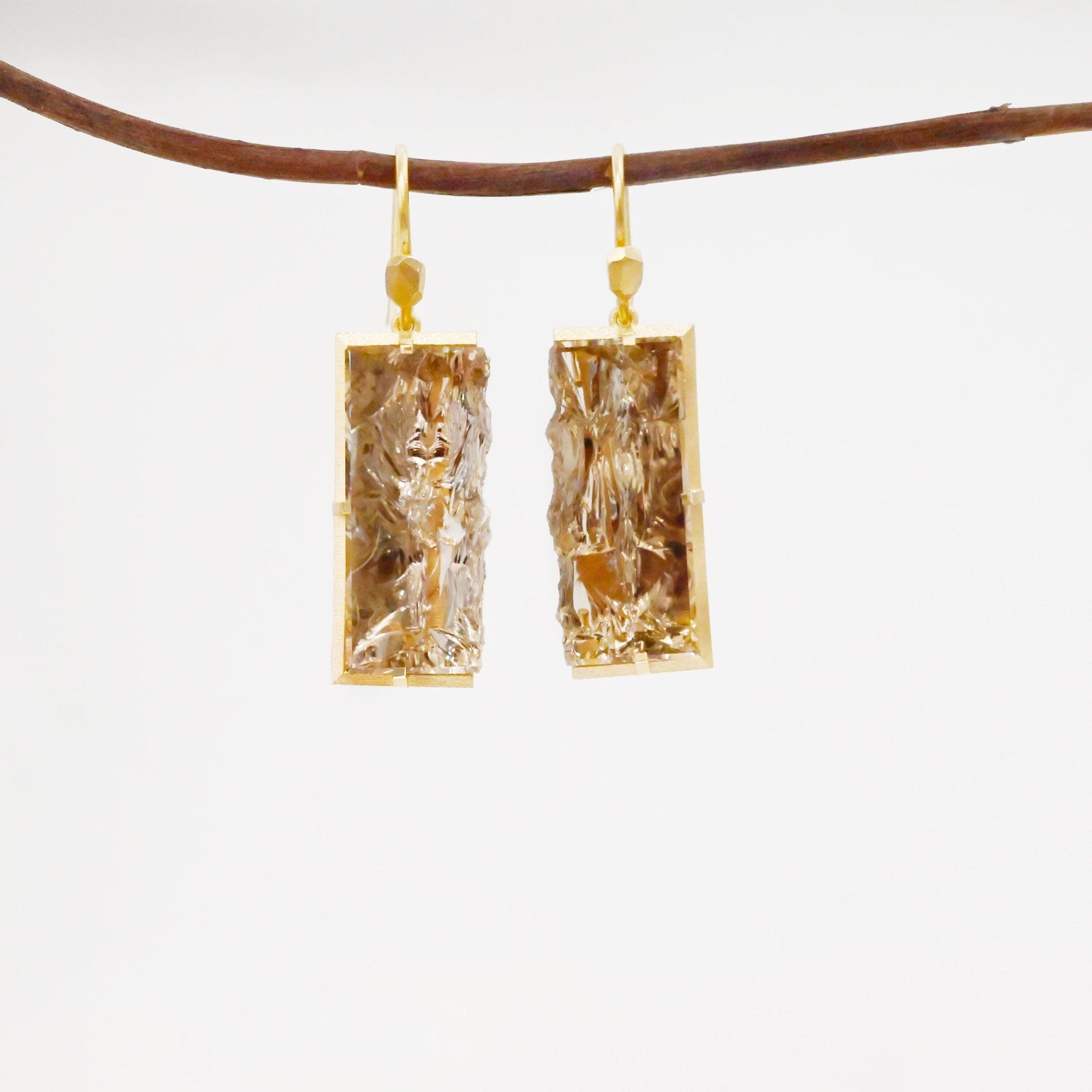 ‘Crevasse’ Rose Gold Champagne Quartz Earrings Earrings Jason Ree Design 