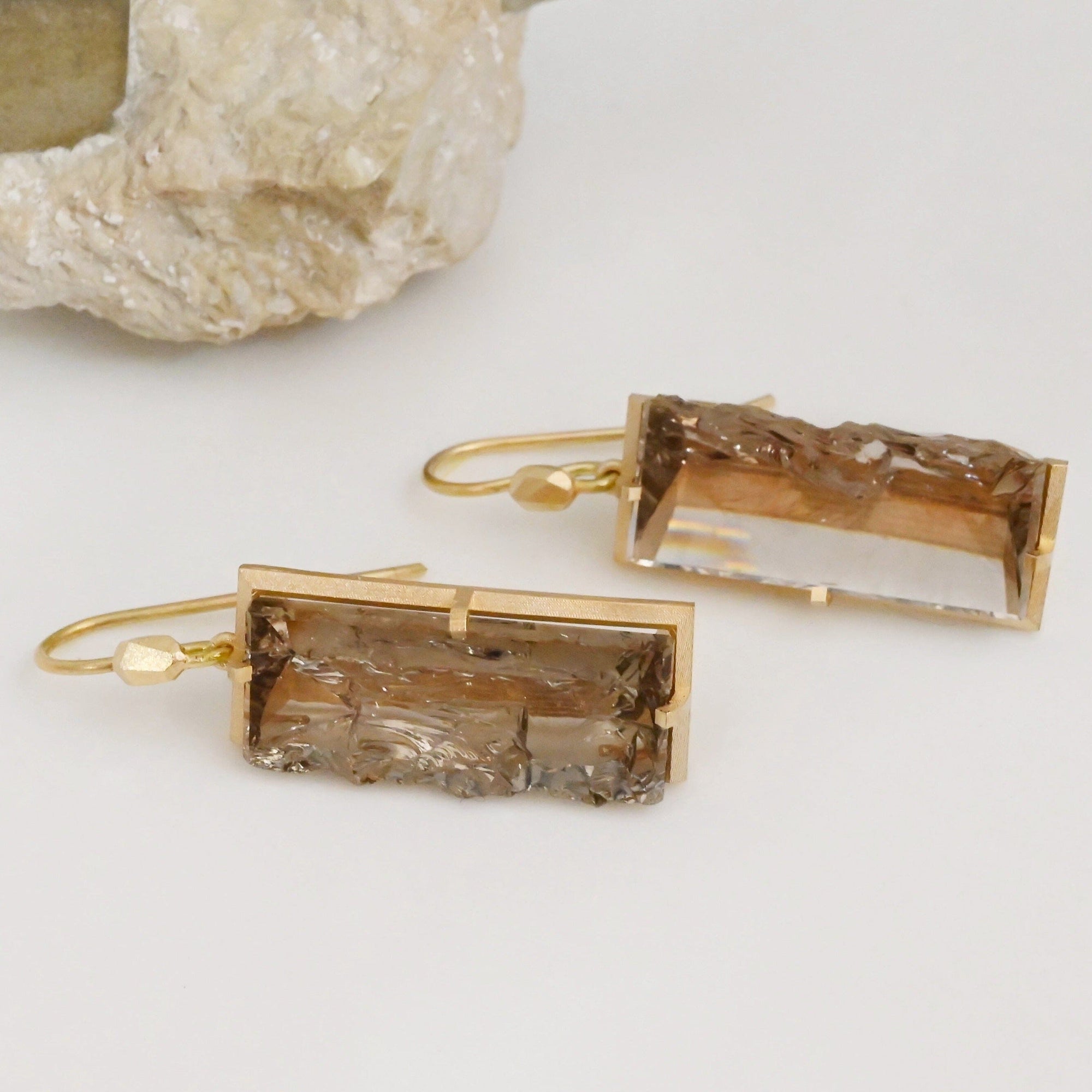 ‘Crevasse’ Rose Gold Champagne Quartz Earrings Earrings Jason Ree Design 