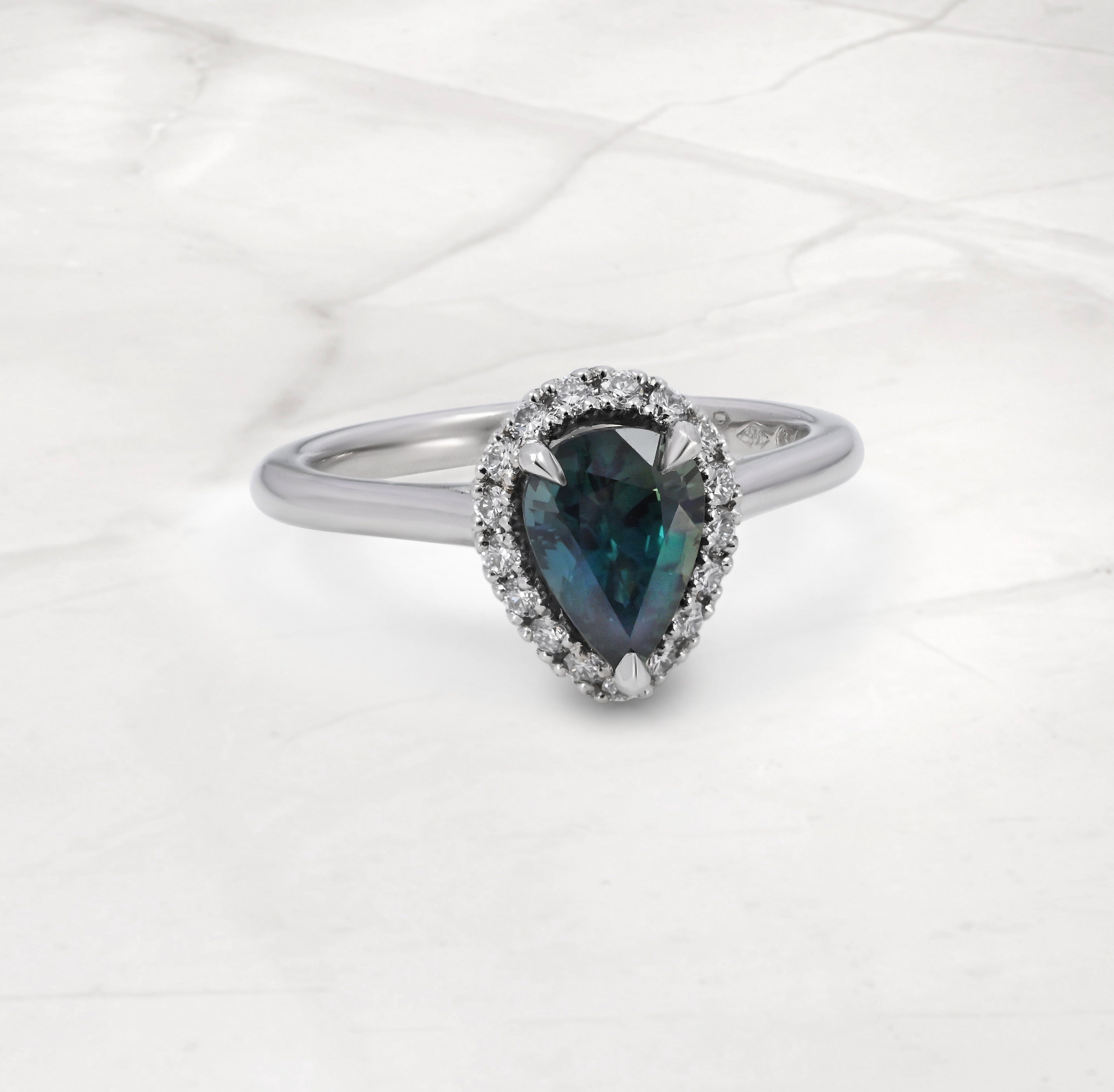 ‘Eden’ 1.12ct Teal Australian Sapphire & Diamond Platinum Ring Ring Jason Ree Design 