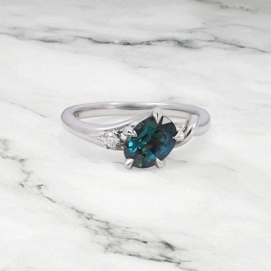 ‘Love Knot’ 1.02ct Oval-cut Teal Australian Sapphire Platinum Ring