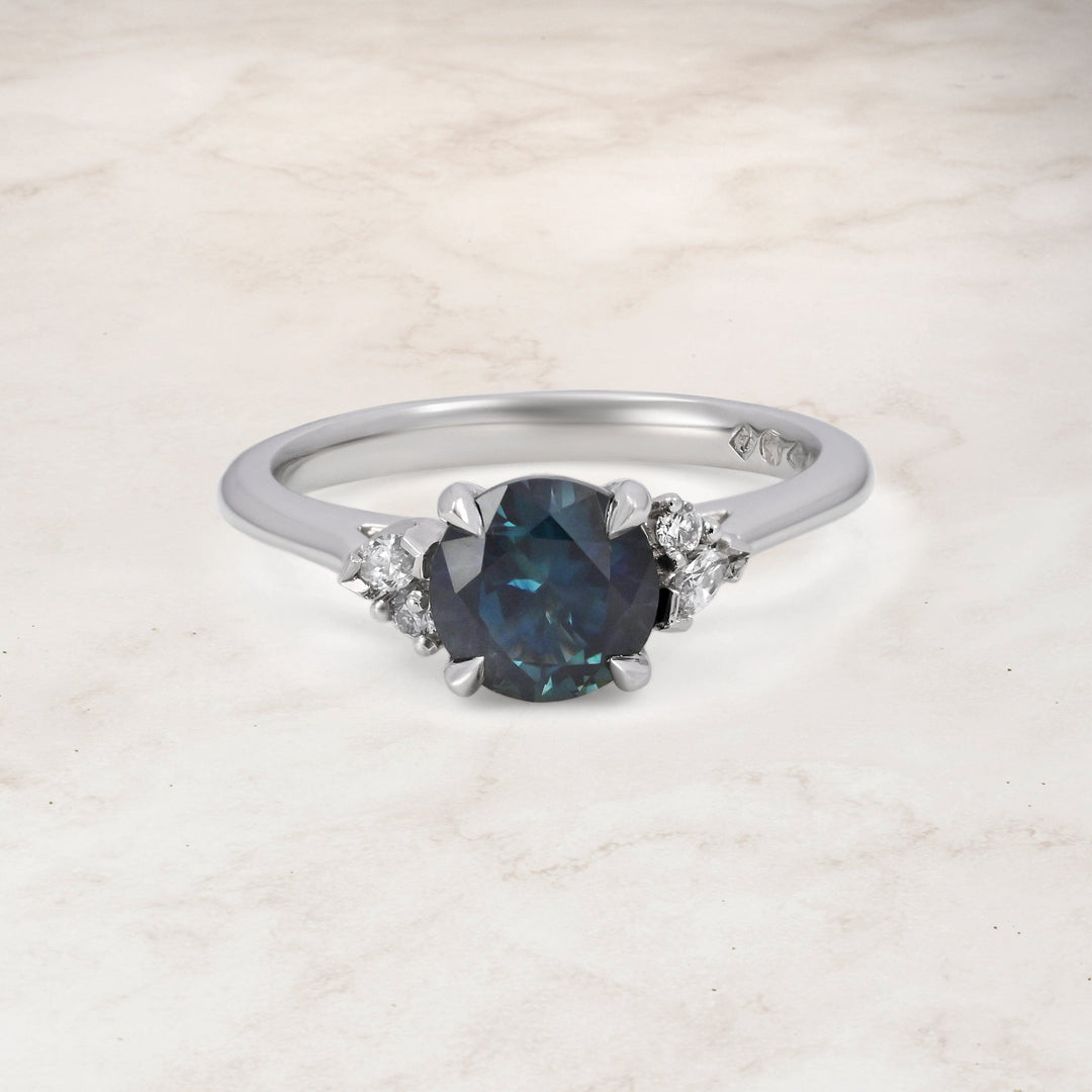 ‘Pia’ 1.19ct Teal Blue Australian Sapphire & Diamond Platinum Ring 