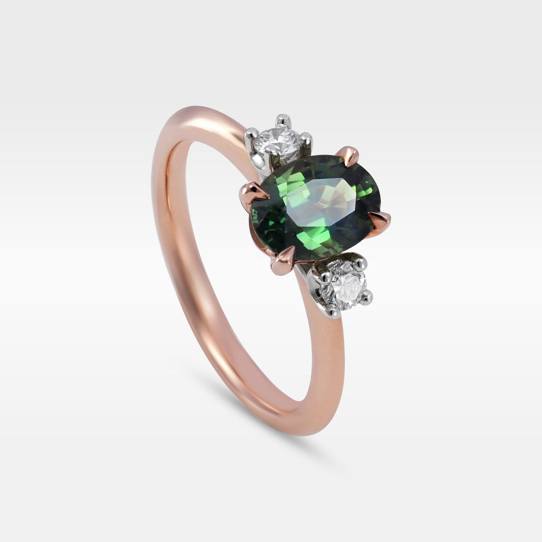 ‘Riverina’ 1.23ct Green Australian Sapphire & Diamond Rose Gold Ring Ring Jason Ree Design 