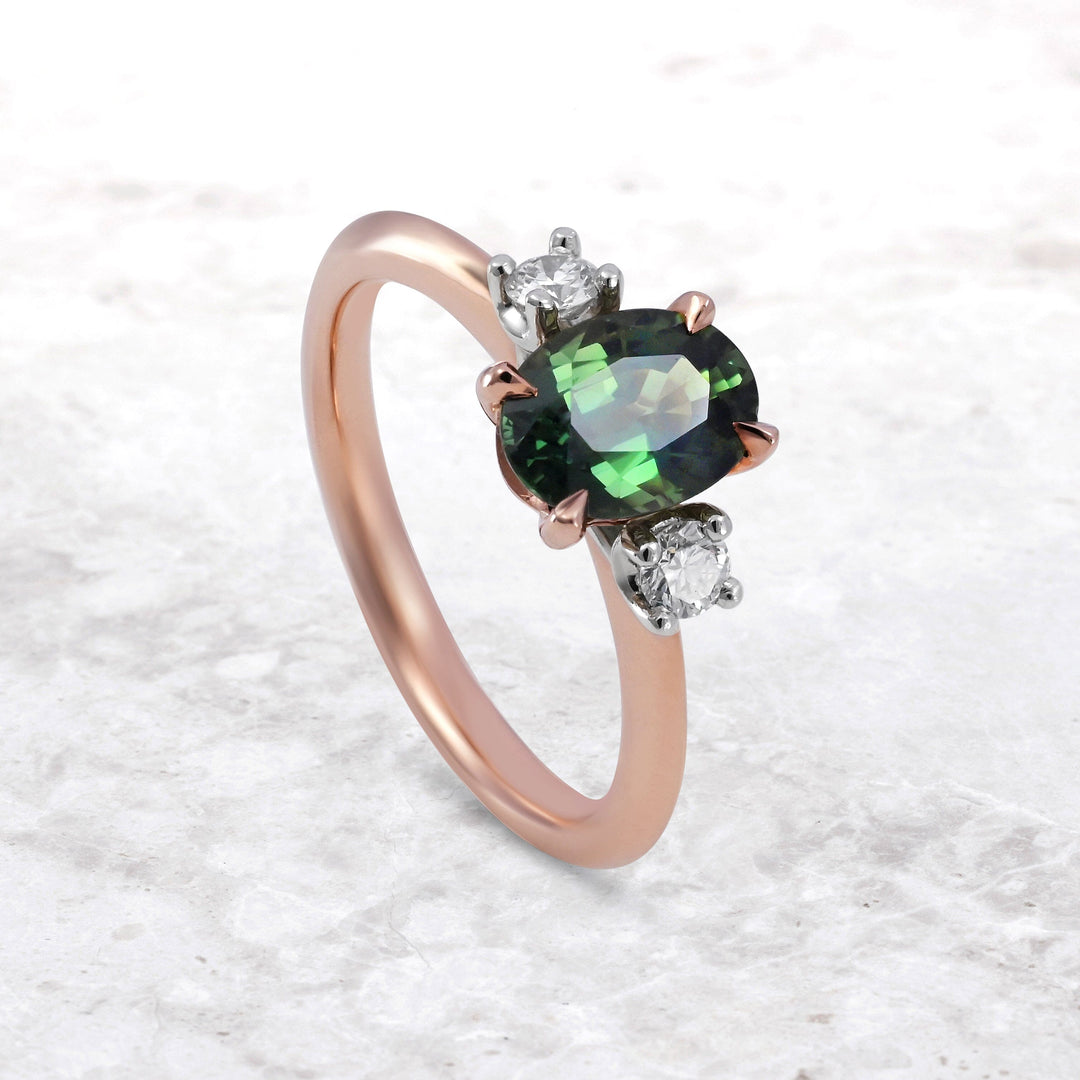 ‘Riverina’ 1.23ct Green Australian Sapphire & Diamond Rose Gold Ring