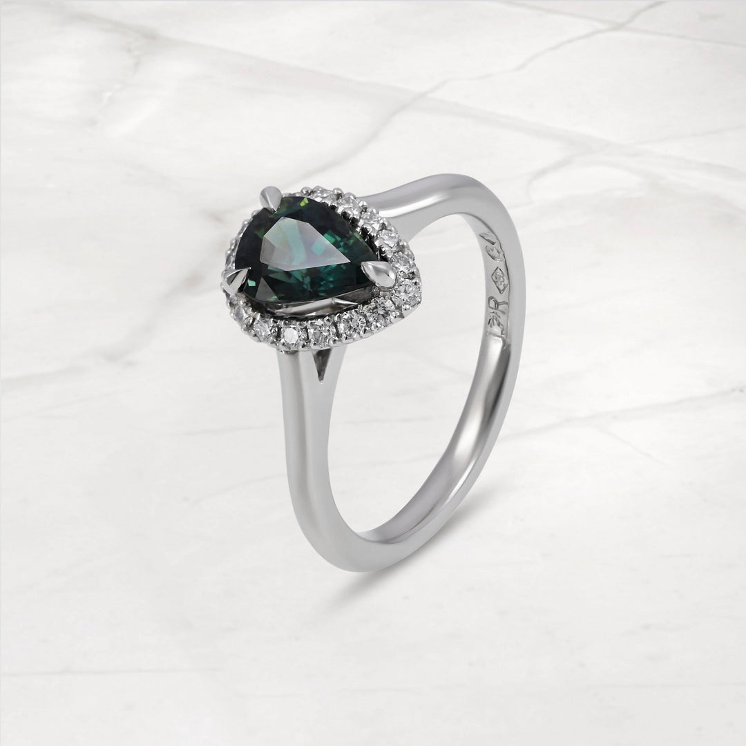 ‘Eden’ 1.12ct Teal Australian Sapphire & Diamond Platinum Ring Ring Jason Ree Design 