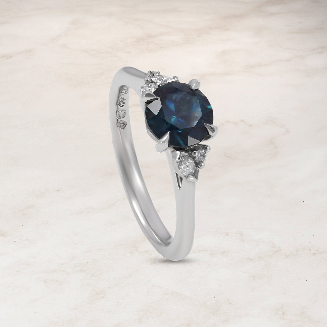 ‘Pia’ 1.19ct Teal Blue Australian Sapphire & Diamond Platinum Ring 