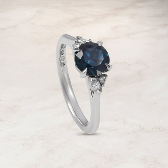 ‘Pia’ 1.19ct Teal Blue Australian Sapphire & Diamond Platinum Ring 