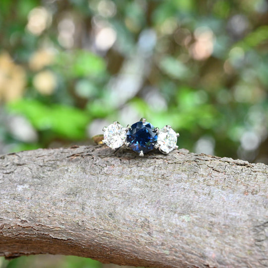‘Laurent’ 2.16ct Australian Sapphire & Lab Grown Diamond Trilogy Ring Ring Jason Ree Design 