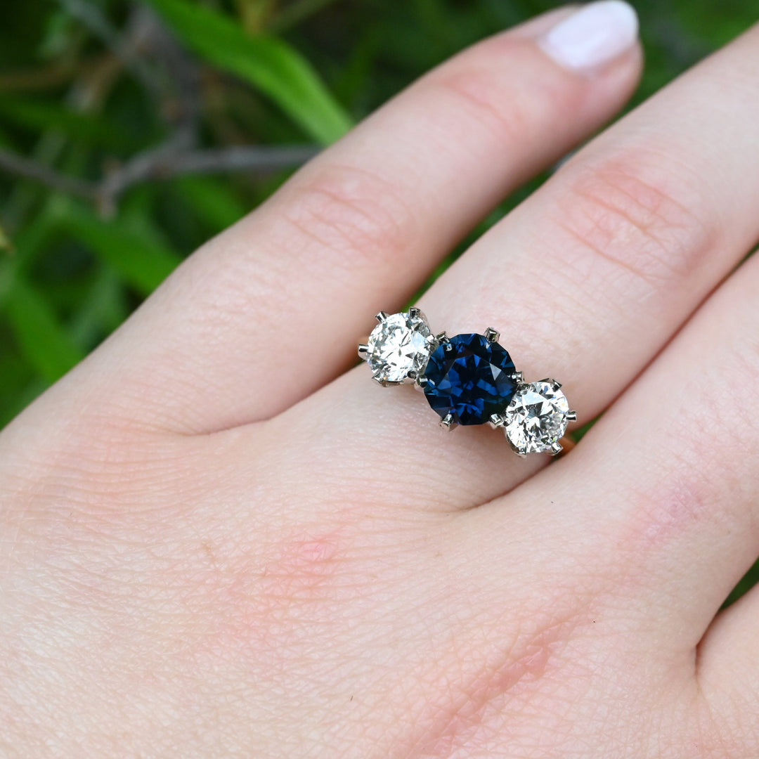 ‘Laurent’ 2.16ct Australian Sapphire & Lab Grown Diamond Trilogy Ring Ring Jason Ree Design 