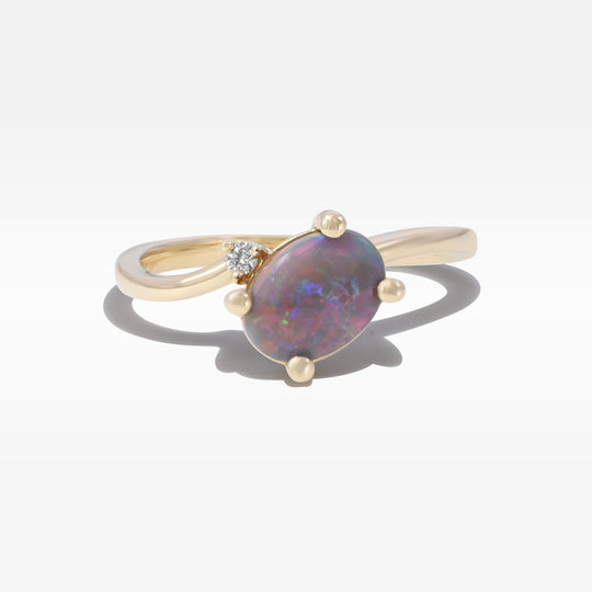 ‘Purple Haze’ 0.80ct Black Opal & Diamond Yellow Gold Ring Ring Jason Ree Design 