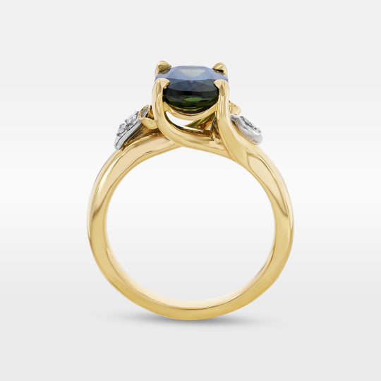 ‘Gumleaf’ 2.31ct Green Australian Sapphire & Diamond Yellow Gold Ring Ring Jason Ree Design 