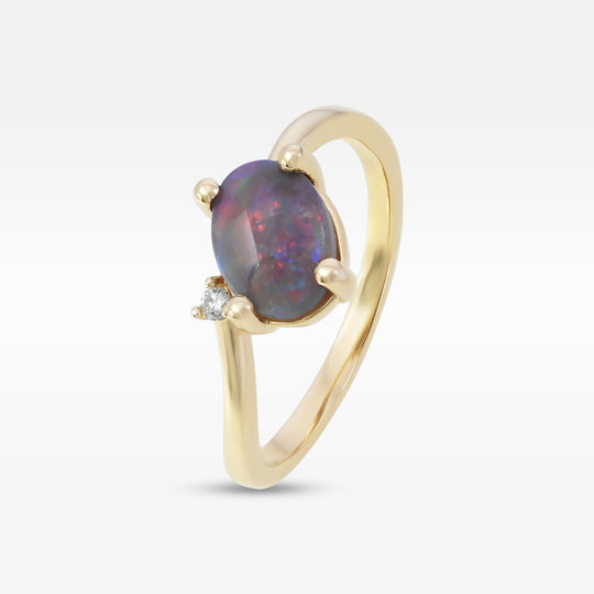 ‘Purple Haze’ 0.80ct Black Opal & Diamond Yellow Gold Ring Ring Jason Ree Design 