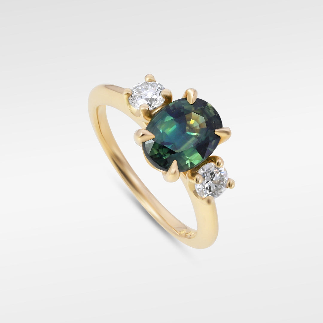 ‘Riverina’ 1.59ct Green Australian Sapphire & Diamond Yellow Gold Ring Ring Jason Ree Design 