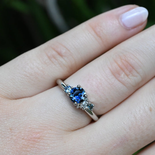 ‘Rockpool’ 0.68ct Australian Blue Sapphire & Diamond Platinum Ring Ring Jason Ree Design 