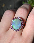 ‘Manuka Flower’ 5ct Black Opal, Purple Sapphire & Diamond Platinum Ring Ring Jason Ree Design 