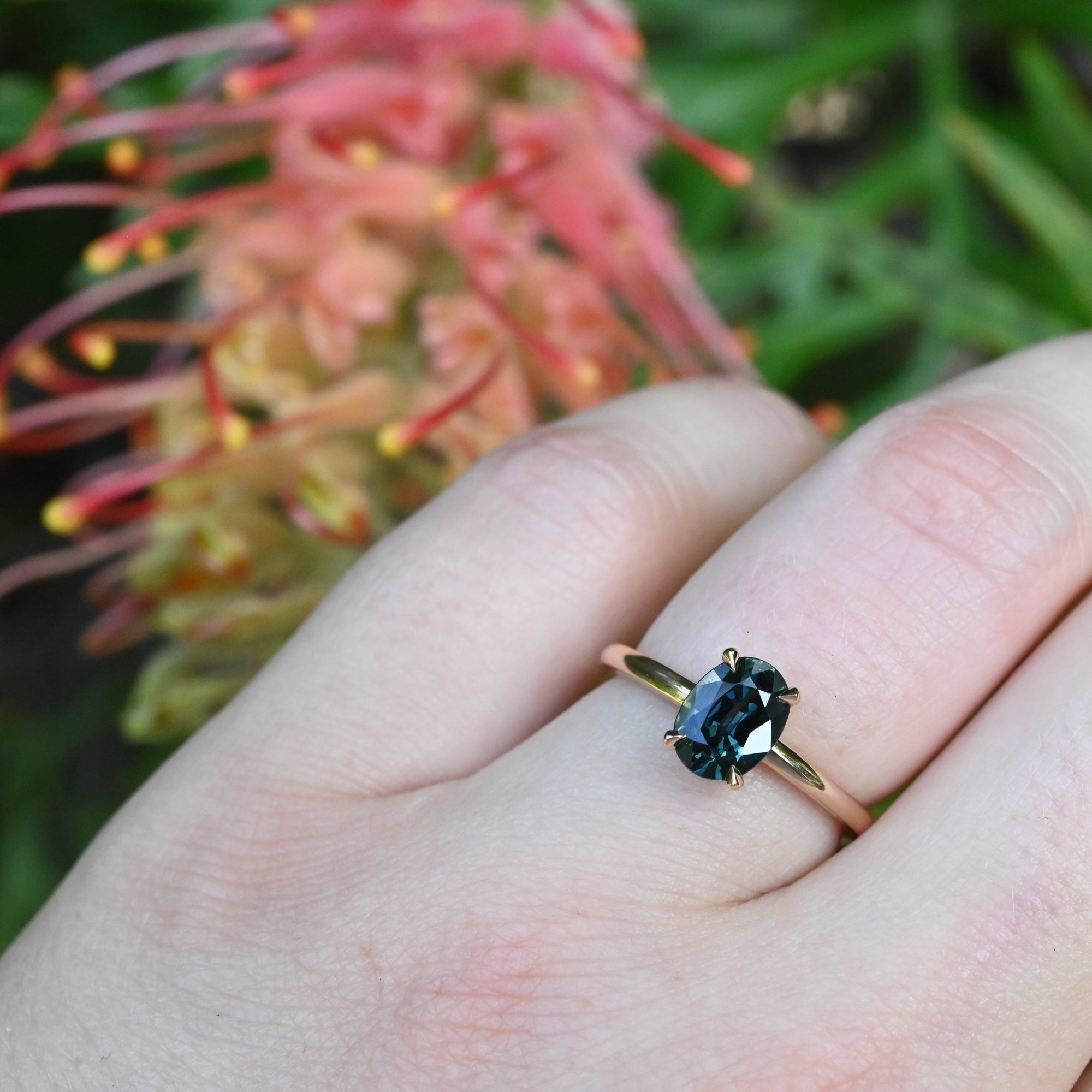 ‘HighWire’ 1.30ct Oval Blue Green Australian Sapphire Rose Gold Ring Ring Jason Ree Design 