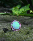 ‘Manuka Flower’ 5ct Black Opal, Purple Sapphire & Diamond Platinum Ring Ring Jason Ree Design 