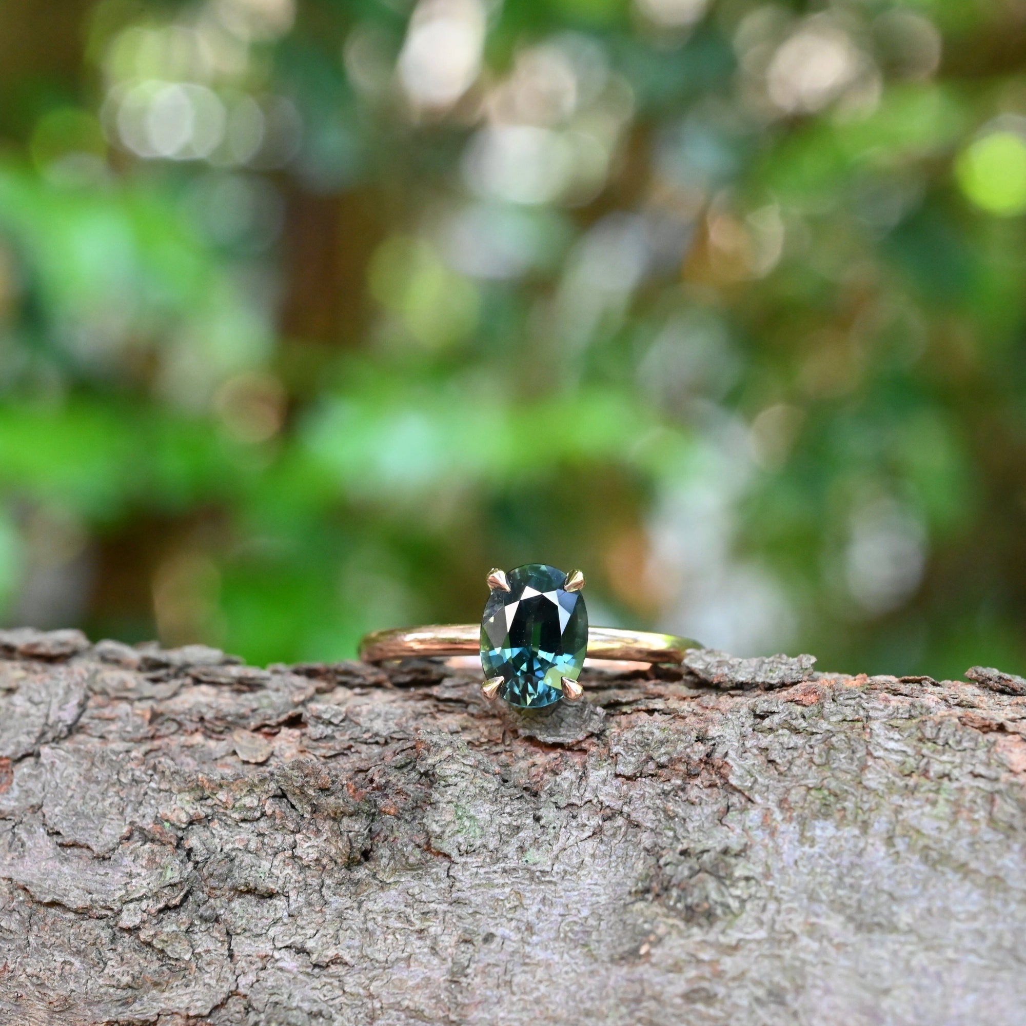 ‘HighWire’ 1.30ct Oval Blue Green Australian Sapphire Rose Gold Ring Ring Jason Ree Design 