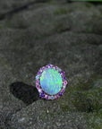 ‘Manuka Flower’ 5ct Black Opal, Purple Sapphire & Diamond Platinum Ring Ring Jason Ree Design 
