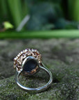 ‘Manuka Flower’ 5ct Black Opal, Purple Sapphire & Diamond Platinum Ring Ring Jason Ree Design 