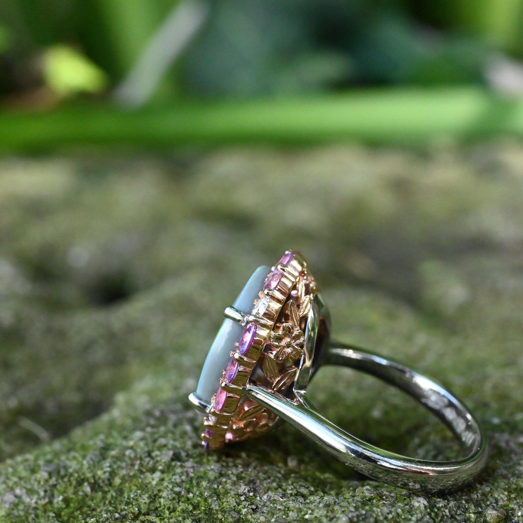 ‘Manuka Flower’ 5ct Black Opal, Purple Sapphire &amp; Diamond Platinum Ring Ring Jason Ree Design 
