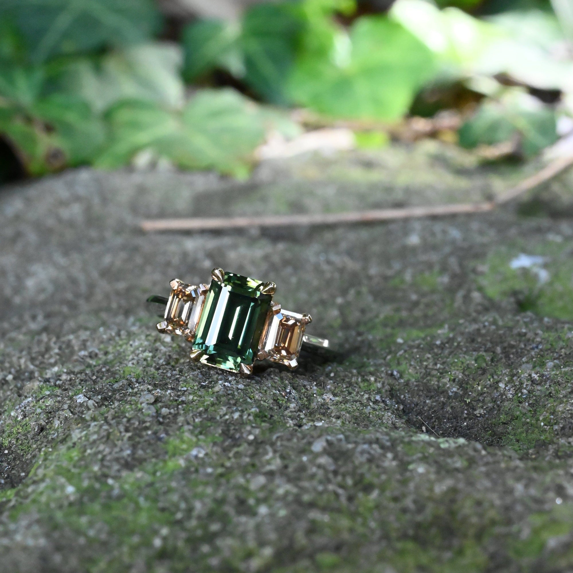 ‘Dryad’ 2.52ct Australian Green Sapphire &amp; Arglye Champagne Diamond Ring Ring Jason Ree Design 