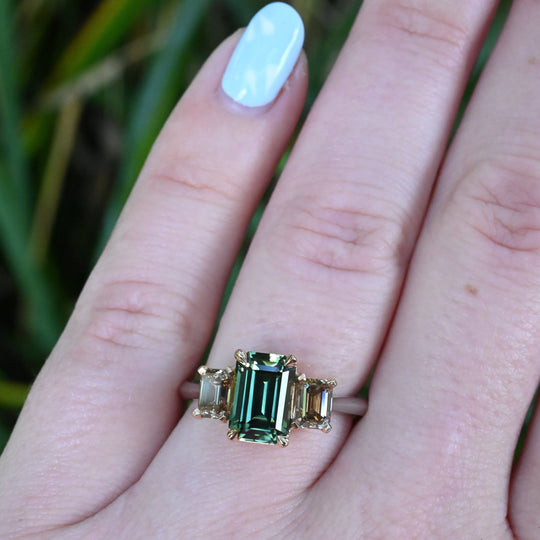 ‘Dryad’ 2.52ct Australian Green Sapphire & Arglye Champagne Diamond Ring Ring Jason Ree Design 