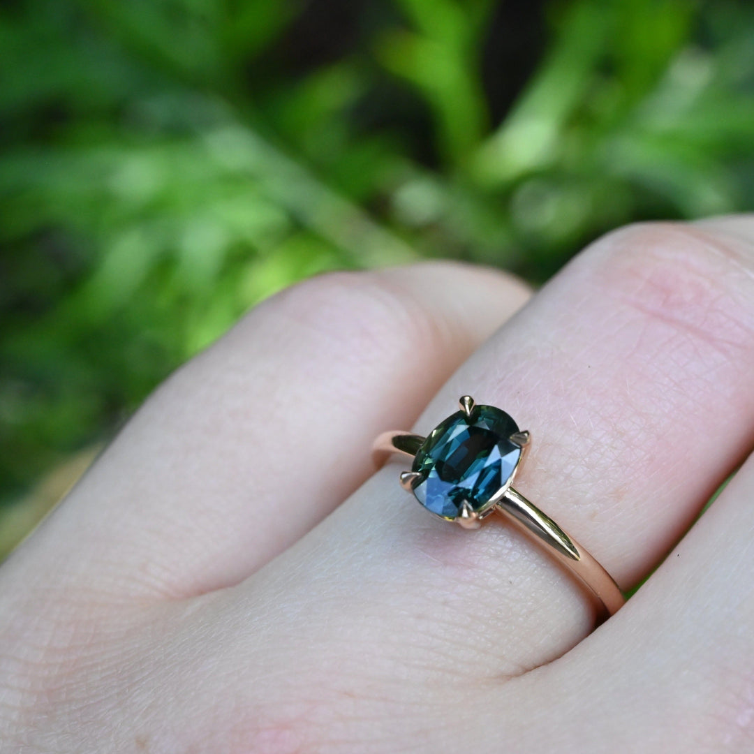 HighWire Blue Green Sapphire Ring Oval in 18ct Rose Gold