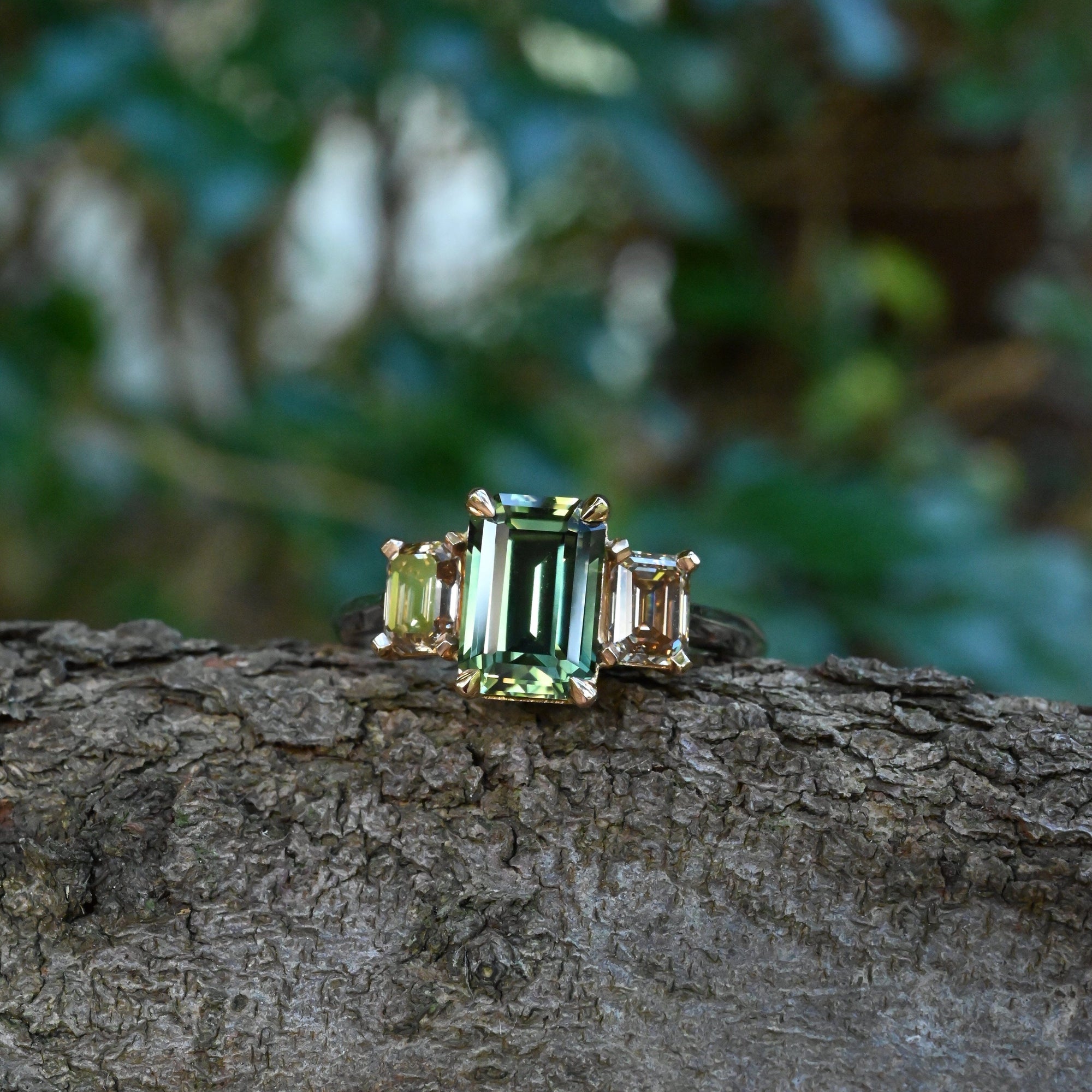 ‘Dryad’ 2.52ct Australian Green Sapphire &amp; Arglye Champagne Diamond Ring Ring Jason Ree Design 