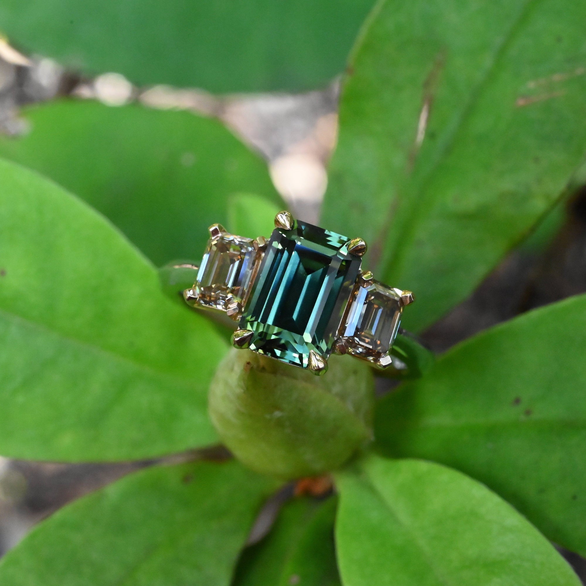 ‘Dryad’ 2.52ct Australian Green Sapphire &amp; Arglye Champagne Diamond Ring Ring Jason Ree Design 