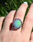 ‘Manuka Flower’ 5ct Black Opal, Purple Sapphire & Diamond Platinum Ring Ring Jason Ree Design 