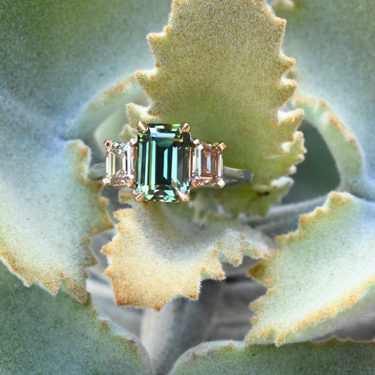 ‘Dryad’ 2.52ct Australian Green Sapphire & Arglye Champagne Diamond Ring Ring Jason Ree Design 