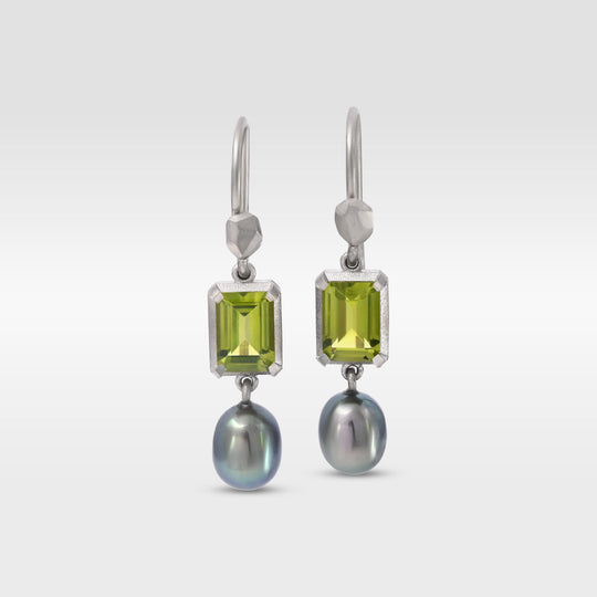 ‘Chevron’ Peridot & Black Pearl White Gold Earrings Earrings Jason Ree Design 