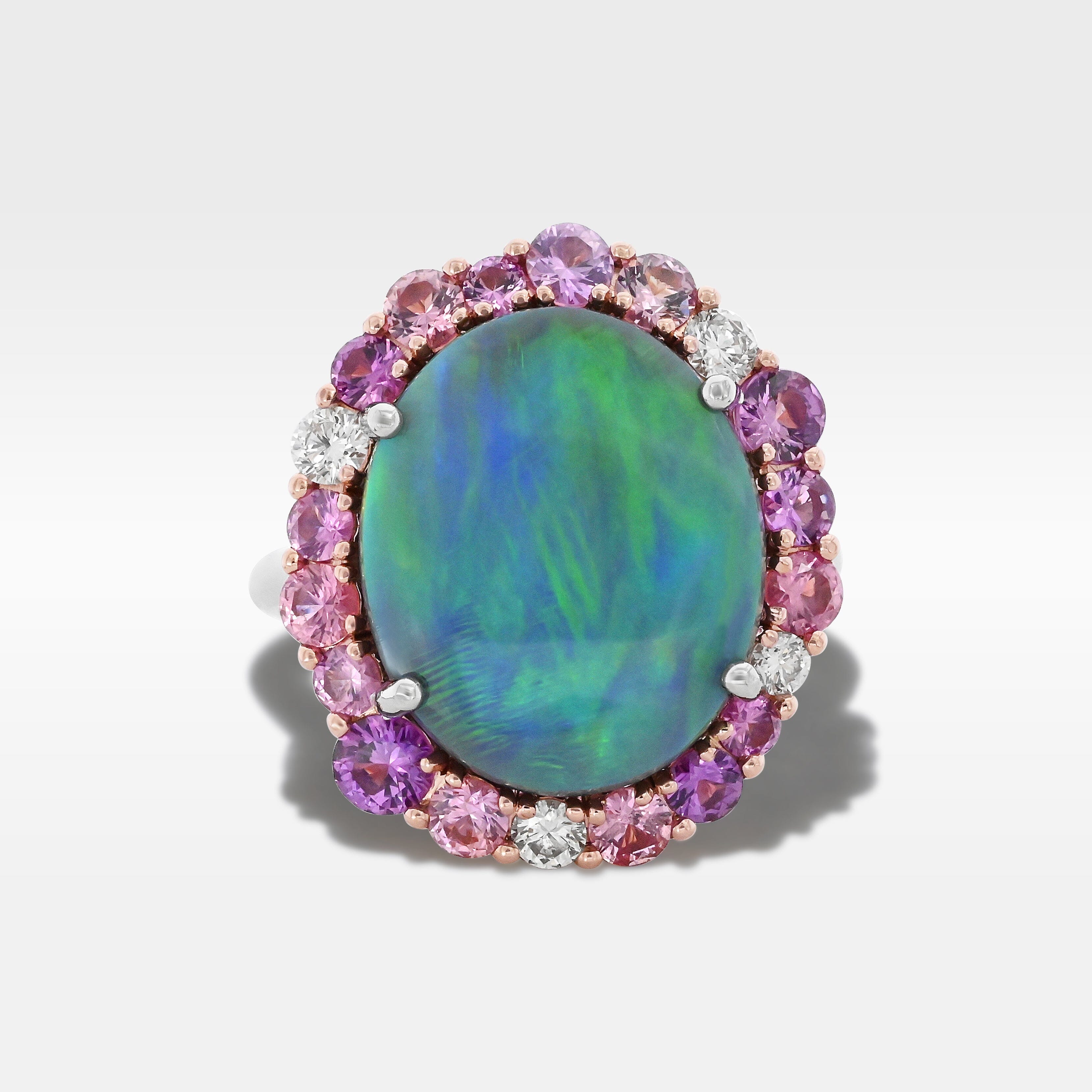 ‘Manuka Flower’ 5ct Black Opal, Purple Sapphire & Diamond Platinum Ring Ring Jason Ree Design 