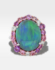 ‘Manuka Flower’ 5ct Black Opal, Purple Sapphire & Diamond Platinum Ring Ring Jason Ree Design 