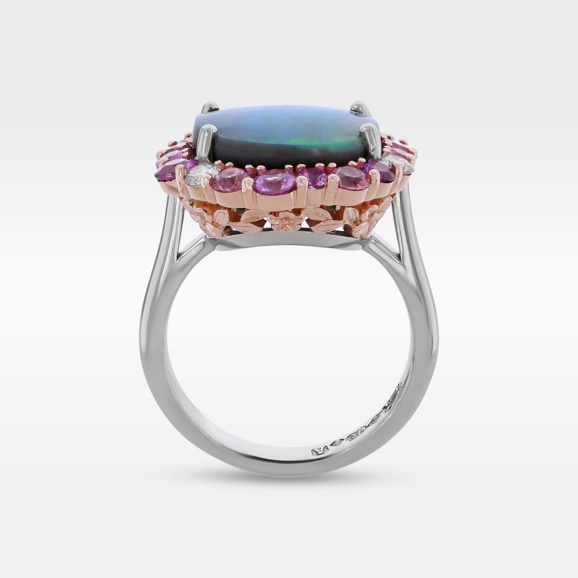 ‘Manuka Flower’ 5ct Black Opal, Purple Sapphire &amp; Diamond Platinum Ring Ring Jason Ree Design 