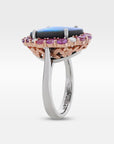 ‘Manuka Flower’ 5ct Black Opal, Purple Sapphire & Diamond Platinum Ring Ring Jason Ree Design 
