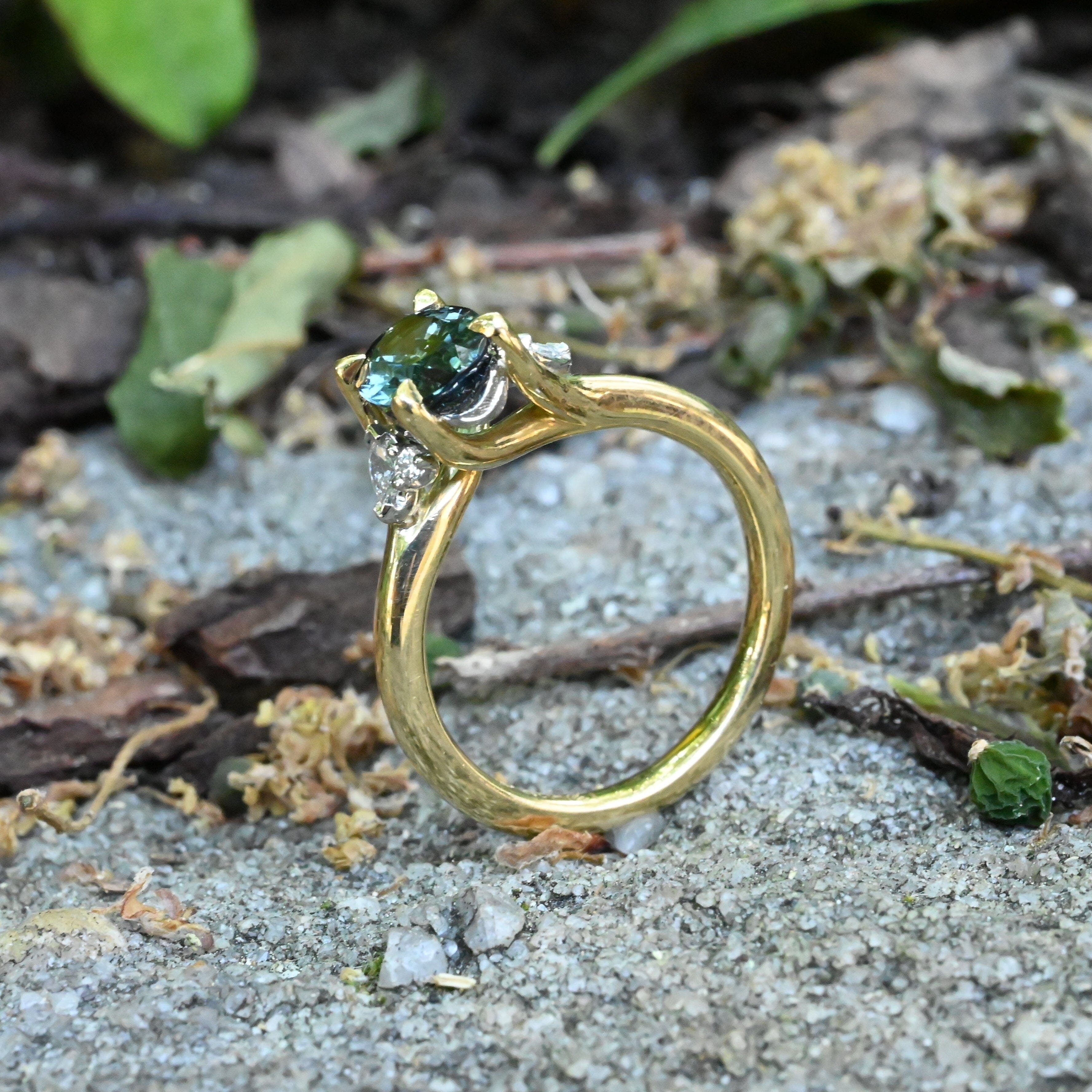 Oval-cut Australian Parti Sapphire & Diamond Ring | Jason Ree