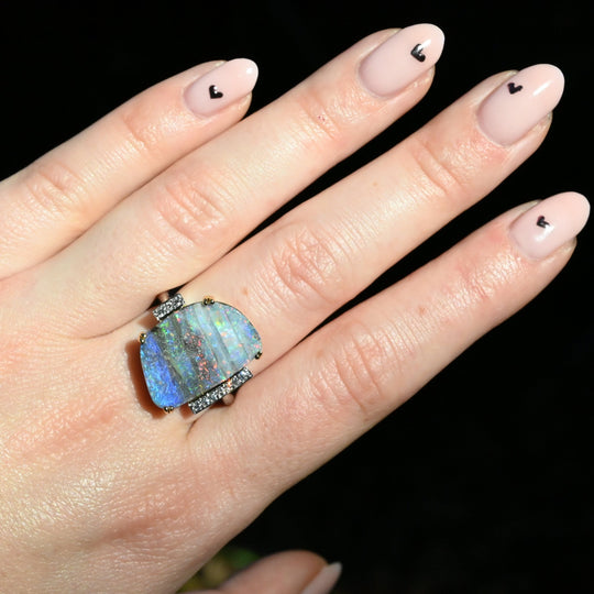 ‘Despina’ 9.2ct Australian Boulder Opal & Diamond Platinum Ring Ring JasonRee 