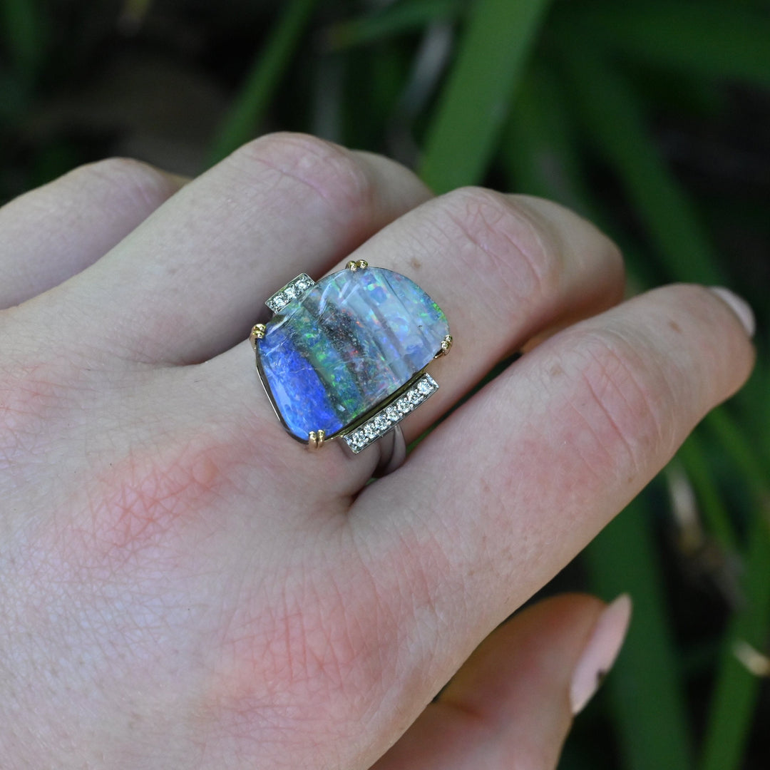 ‘Despina’ 9.2ct Australian Boulder Opal & Diamond Platinum Ring Ring JasonRee 