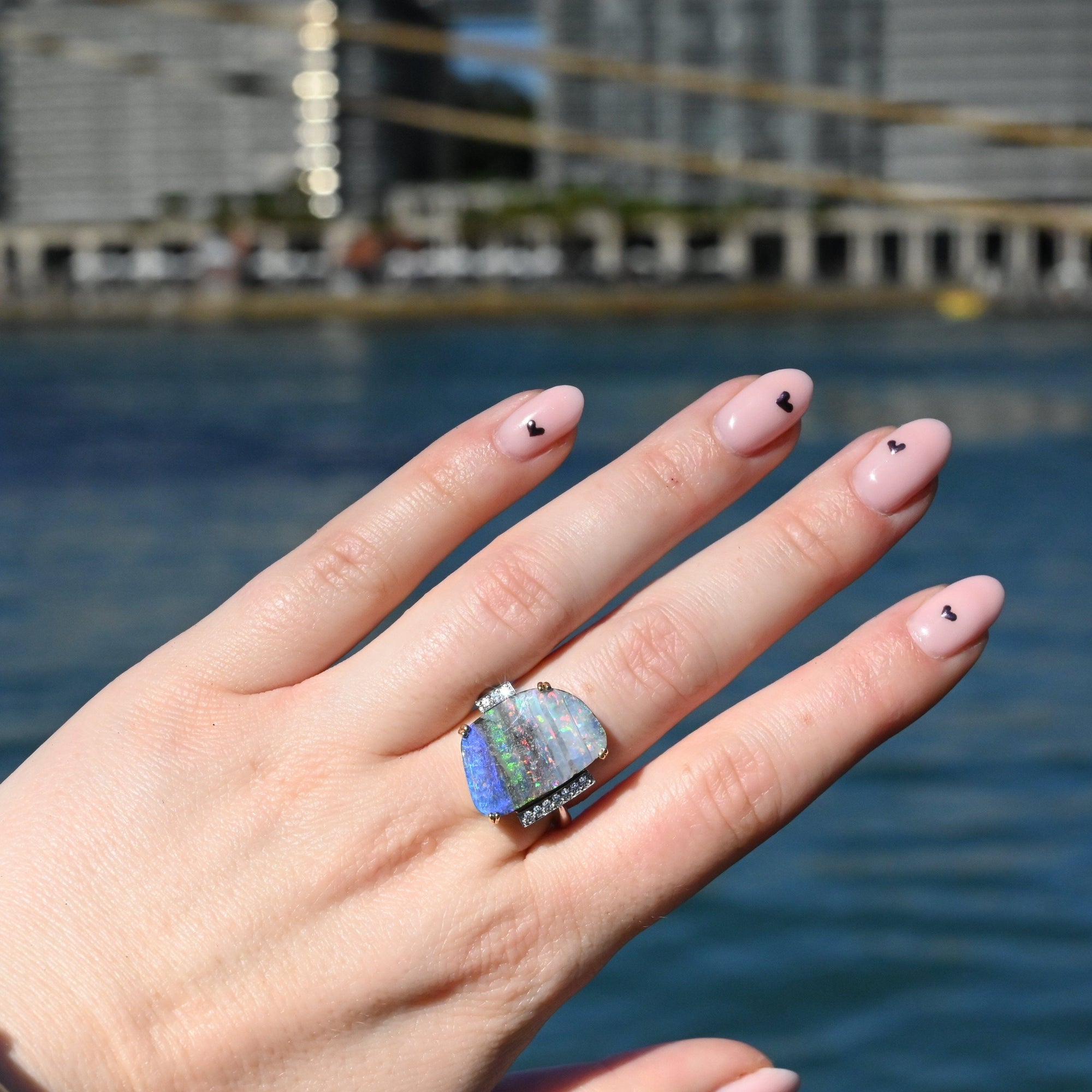 ‘Despina’ 9.2ct Australian Boulder Opal &amp; Diamond Platinum Ring Ring JasonRee 
