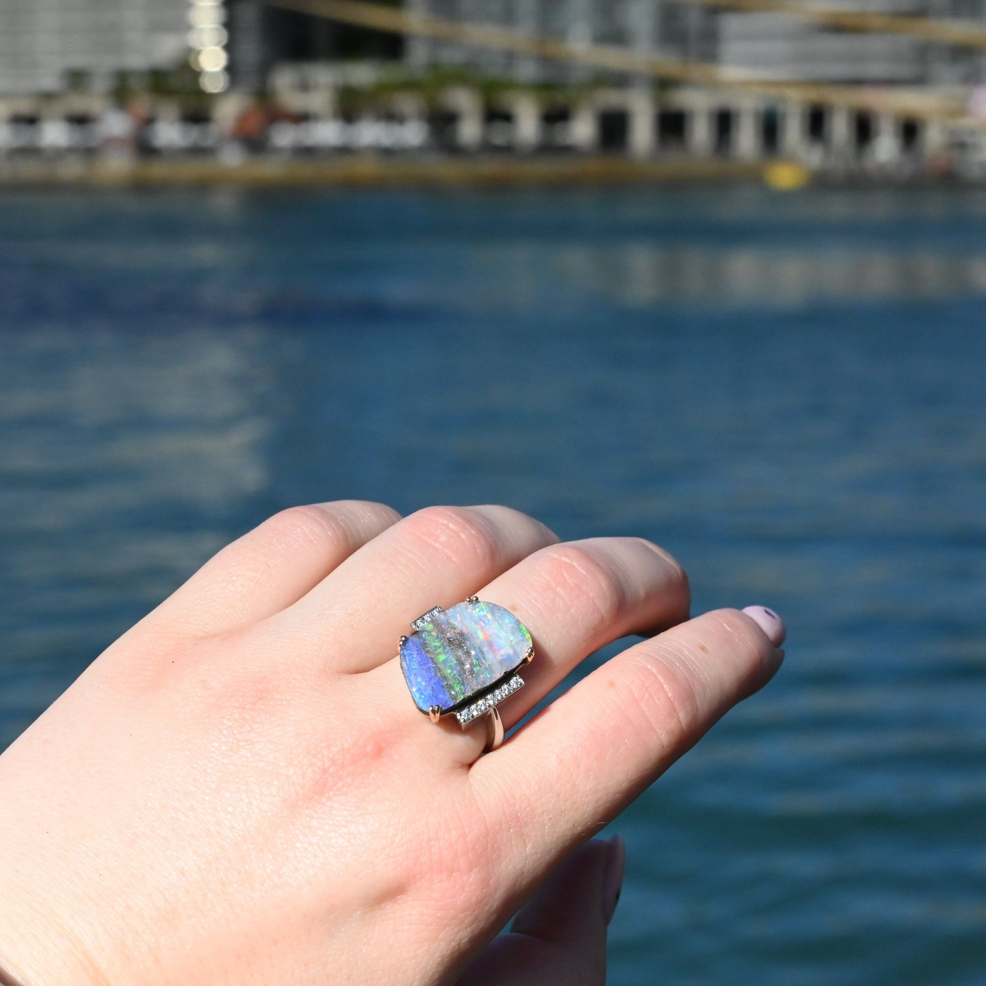 ‘Despina’ 9.2ct Australian Boulder Opal &amp; Diamond Platinum Ring Ring JasonRee 