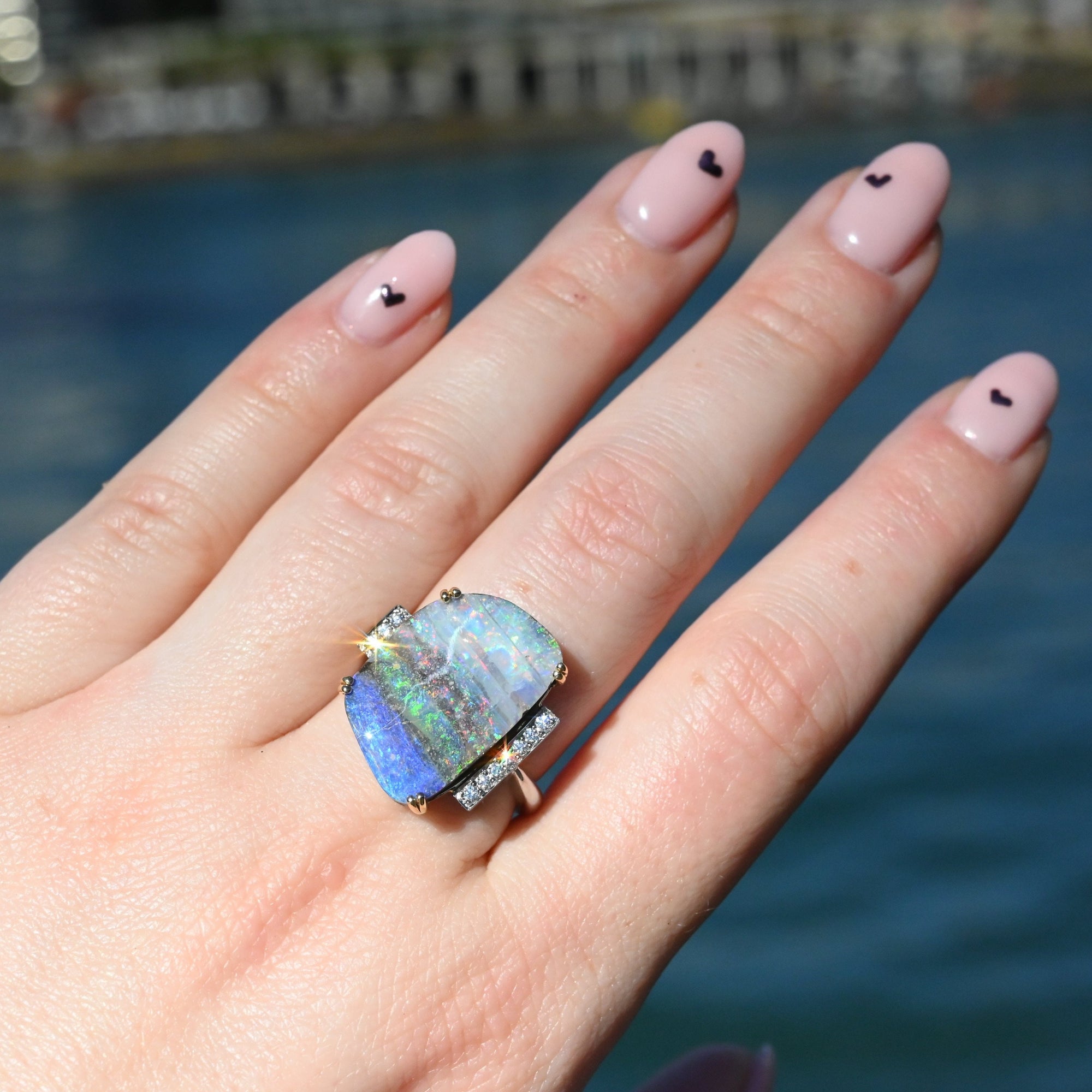 ‘Despina’ 9.2ct Australian Boulder Opal &amp; Diamond Platinum Ring Ring JasonRee 