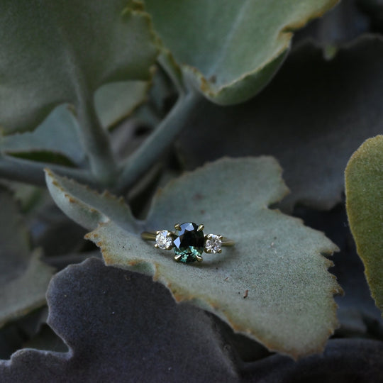 ‘Riverina’ 1.59ct Green Australian Sapphire & Diamond Yellow Gold Ring Ring Jason Ree Design 